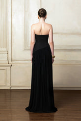 Strapless Maxi Dress With Pleated Velvet Skirt And Embellished Bodice